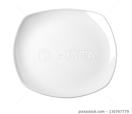 Empty white square plate with rounded corners on transparent background 130767779