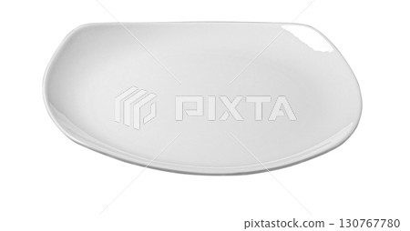 Empty white square plate with rounded corners on transparent background 130767780
