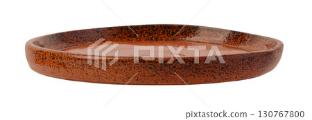 Empty terracotta plate isolated on transparent background 130767800