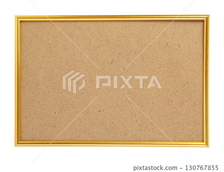 Golden frame with cork board on transparent background 130767855