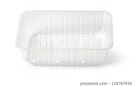 Empty clear plastic food container on white background Empty clear plastic food container on white background 130767930
