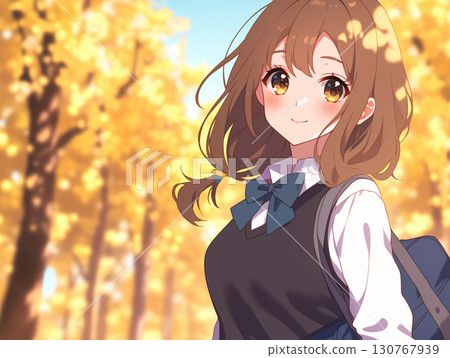 High school girl standing in autumn park AI image 130767939