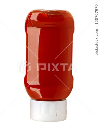 Plastic bottle of ketchup on white background Plastic bottle of ketchup on white background 130767970