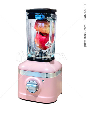 Pink blender filled with apples preparing healthy smoothie on transparent background Pink blender filled with apples preparing healthy smoothie on transparent background 130768007