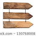 Three hanging wooden arrows pointing right on transparent background 130768008