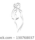 Continuous line drawing of a girl in a wedding dress and vail. Silhouette of the bride. Minimalist black linear sketch isolated on white background. Hand drawn vector illustration 130768037