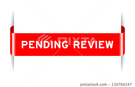Red color inserted label banner with word pending review on white background 130768347