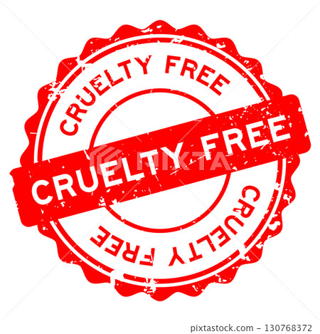 Grunge red cruelty free word round seal stamp on white background 130768372