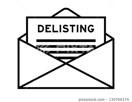 Envelope and letter sign with word delisting as the headline Envelope and letter sign with word delisting as the headline 130768374