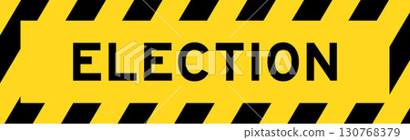 Yellow and black color with line striped label banner with word election 130768379