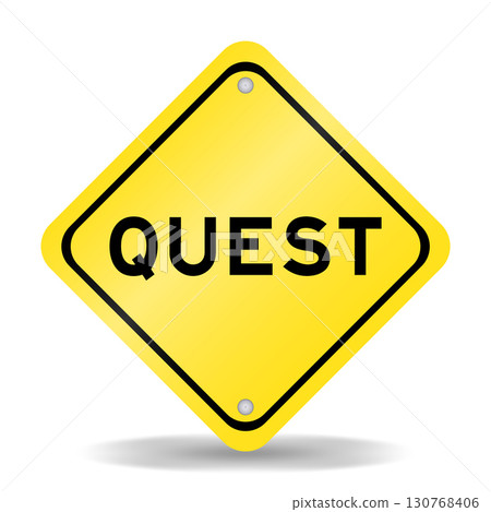 Yellow color transportation sign with word quest on white background Yellow color transportation sign with word quest on white background 130768406