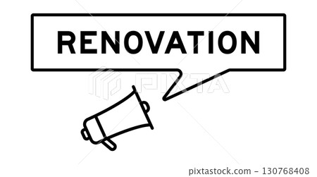Megaphone icon with speech bubble in word renovation on white background 130768408