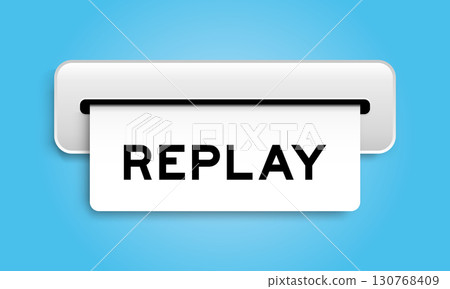White coupon banner with word replay from machine on blue color background White coupon banner with word replay from machine on blue color background 130768409