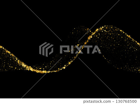 Wave of golden particles scattering on black background for luxury banners and festive designs 130768500
