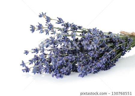 Bouquet of lavender flowers, isolated on transparent background, full focus stacking for sharp detail, vibrant color, and natural floral texture 130768551