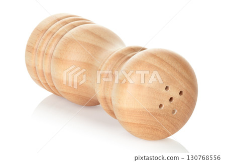 Wooden salt shaker, isolated on transparent background, full focus for clear detail. Natural rustic kitchen accessory, eco utensil for cooking, dining, and seasoning Wooden salt shaker, isolated on transparent background, full focus for clear detail. Natural rustic kitchen accessory, eco utensil for cooking, dining, and seasoning 130768556