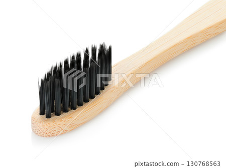 Bamboo toothbrush, isolated on transparent background, full focus for sharp detail. Eco oral care accessory, sustainable hygiene tool for daily dental cleaning routine Bamboo toothbrush, isolated on transparent background, full focus for sharp detail. Eco oral care accessory, sustainable hygiene tool for daily dental cleaning routine 130768563