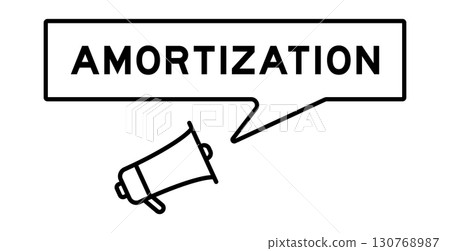 Megaphone icon with speech bubble in word amortization on white background 130768987