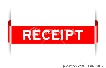 Red color inserted label banner with word receipt on white background 130769017
