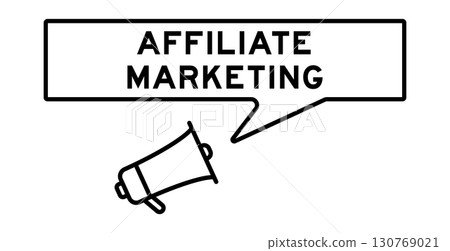 Megaphone icon with speech bubble in word affiliate marketing on white background Megaphone icon with speech bubble in word affiliate marketing on white background 130769021