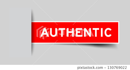 Red color square shape sticker label with word authentic inserted in gray background 130769022