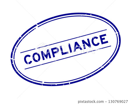 Grunge blue compliance word oval rubber seal stamp on white background 130769027
