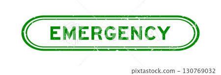 Grunge green emergency word rubber seal stamp on white background 130769032