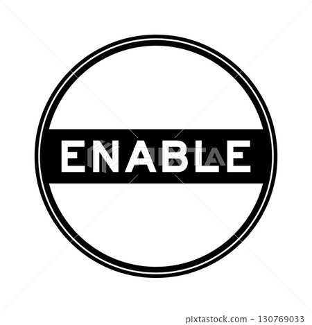 Black color round seal sticker in word enable on white background 130769033