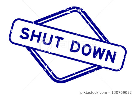 Grunge blue shut down word rubber seal stamp on white background 130769052