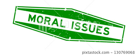 Grunge green moral issues word hexagon rubber seal stamp on white background 130769068