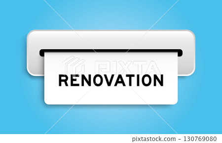 White coupon banner with word renovation from machine on blue color background White coupon banner with word renovation from machine on blue color background 130769080