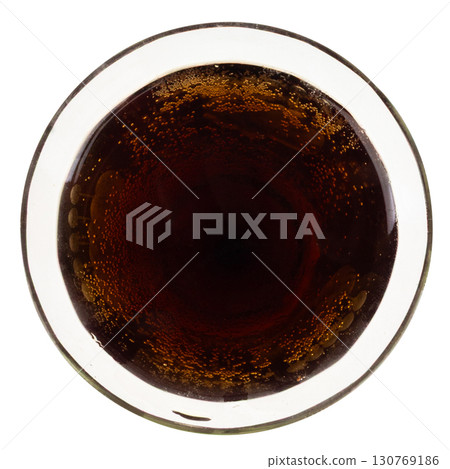 Top View of Dark Soda in Wine Glass on White Background Top View of Dark Soda in Wine Glass on White Background 130769186