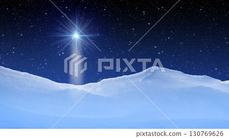 Snowy mountains and a bright star in the night sky. Snowy mountains and a bright star in the night sky. 130769626