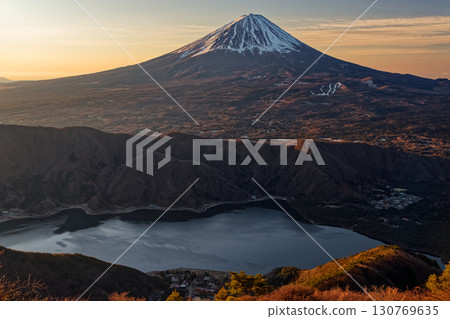 Mt. Fuji and Saiko in the morning seen from Misaka Mountains and Mt. 130769635