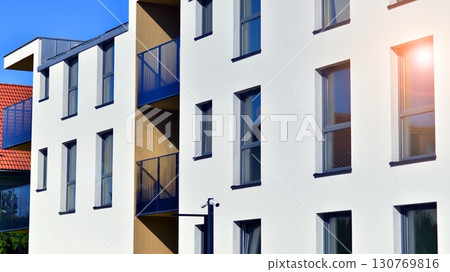 Modern elements in contemporary architecture. Architectural details of a modern apartment building. Modern elements in contemporary architecture. Architectural details of a modern apartment building. 130769816