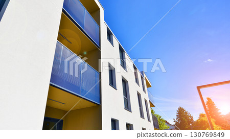 Modern elements in contemporary  architecture. Architectural details of a modern apartment building. 130769849