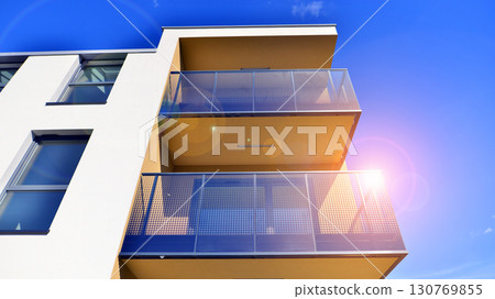 Modern elements in contemporary architecture. Architectural details of a modern apartment building. Modern elements in contemporary architecture. Architectural details of a modern apartment building. 130769855