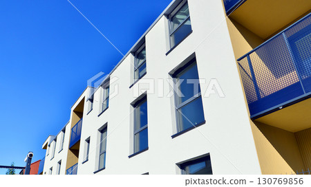 Modern elements in contemporary  architecture. Architectural details of a modern apartment building. 130769856