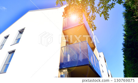 Modern elements in contemporary  architecture. Architectural details of a modern apartment building. 130769875