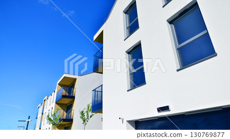 Modern elements in contemporary  architecture. Architectural details of a modern apartment building. 130769877