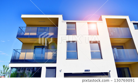 Modern elements in contemporary  architecture. Architectural details of a modern apartment building. 130769891