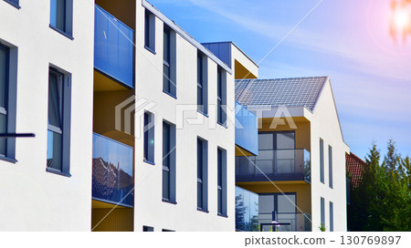 Modern elements in contemporary architecture. Architectural details of a modern apartment building. Modern elements in contemporary architecture. Architectural details of a modern apartment building. 130769897