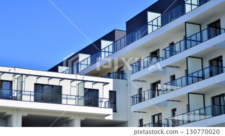 Modern elements in contemporary  architecture. Architectural details of a modern apartment building. 130770020