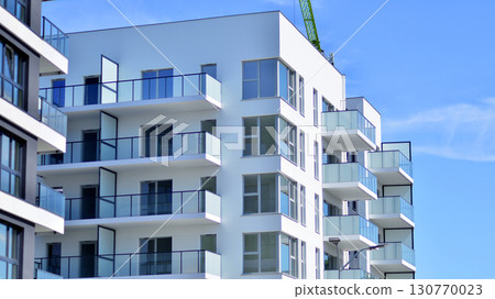 Modern elements in contemporary  architecture. Architectural details of a modern apartment building. 130770023