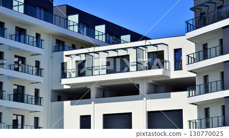 Modern elements in contemporary architecture. Architectural details of a modern apartment building. Modern elements in contemporary architecture. Architectural details of a modern apartment building. 130770025