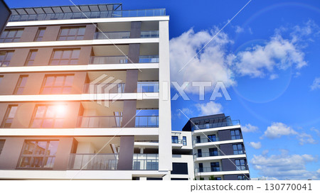 Modern elements in contemporary  architecture. Architectural details of a modern apartment building. 130770041