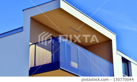Modern elements in contemporary architecture. Architectural details of a modern apartment building. Modern elements in contemporary architecture. Architectural details of a modern apartment building. 130770044