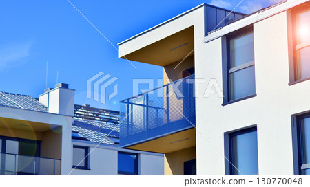 Modern elements in contemporary architecture. Architectural details of a modern apartment building. Modern elements in contemporary architecture. Architectural details of a modern apartment building. 130770048