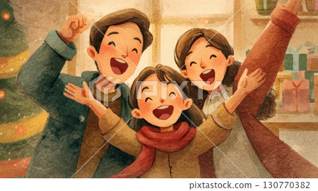 Joyful Asian Family Celebrating Christmas Together with Music 130770382