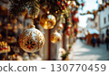 Festive Christmas Decor with Golden Ornaments and New Year Ambiance 130770459